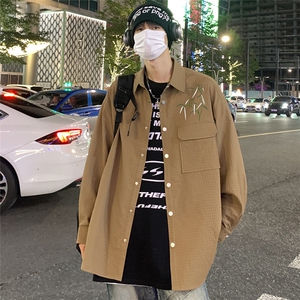 港风 新款秋季时尚百搭宽松印花情侣翻领衬衫外套S6901P45控68图片