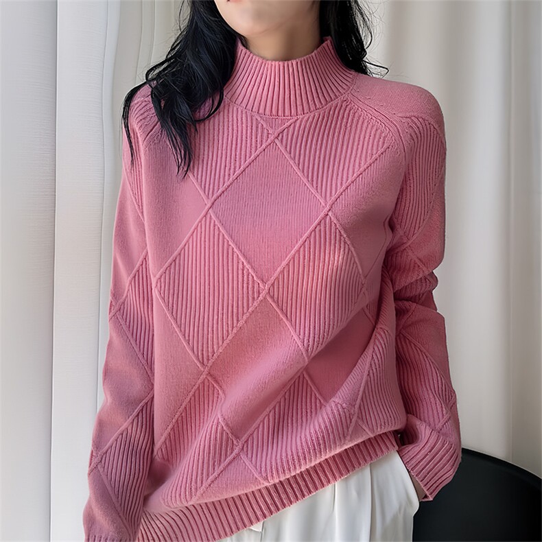 加厚半高领羊毛衫女100羊毛打底衫秋冬慵懒风宽松韩版毛衣，女装羊毛衫，臻纶羊绒