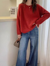 2026年秋季时尚百搭通勤简约休闲新年款花边卷边插肩袖，女装羊毛衫，圣旺供货