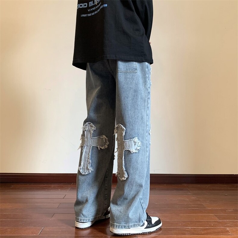 秋季新款美式十字架贴布绣牛仔裤XZ604-KN08-P65控78,男装牛仔裤,星座604