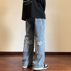 秋季新款美式十字架贴布绣牛仔裤 XZ604-KN08-P65控78图片