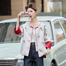 2025秋季新款新中式风宋锦金线提花盘扣外套女立领撞色，女装短外套，众宇琦