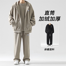 秋冬季美式加绒休闲运动外套三件套SJT862-特批176加绒特批206，男装休闲套装，星座718