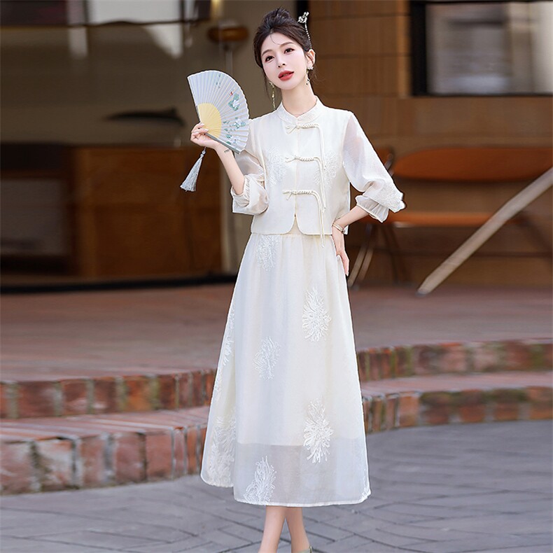 【现货】绣花连衣裙两件套2024夏季新款气质优雅裙子,女装连衣裙,C位