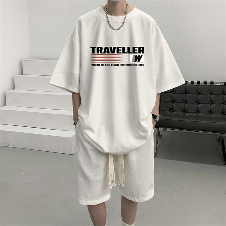 华夫格套装运动短袖t恤套装休闲两件套一套HZ84359-P44,男装T恤,电商A040