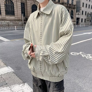 外套日系复古竖条纹夹克原宿风潮牌休闲街头男宽松图片