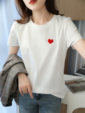 夏季冰丝丝光棉短袖女宽松休闲百搭上衣新款透气吸汗显瘦ins潮，女装T恤，元素羊绒