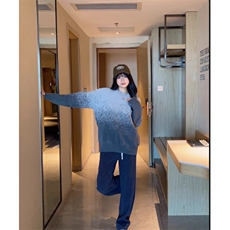 软糯渐变粉色提花毛衣男女套头冬季设计感小众氛围感水貂绒针织衫，男装针织衫/毛衣，星座506