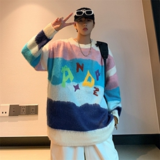 情侣款星星条纹毛衣秋冬季复古宽松休闲美式针织衫套头上衣男，男装针织衫/毛衣，星座716-2
