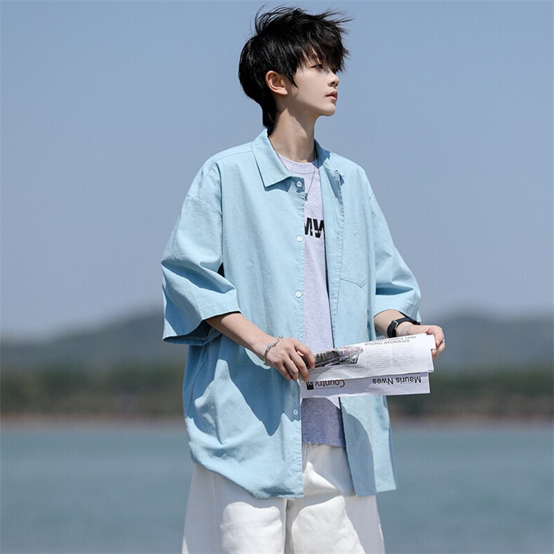 8XL-M亚麻短袖衬衫男夏薄款宽松休闲百搭大码半袖衬衣DC28002P50,男装衬衫,电商B312