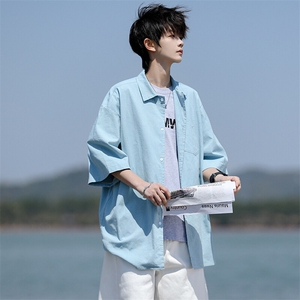 8XL-M亚麻短袖衬衫男夏薄款宽松休闲百搭大码半袖衬衣DC28002P50图片