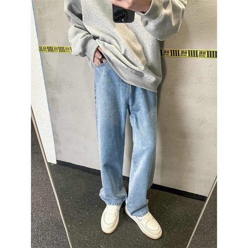 xz116-k1029-P40控68现货黄泥黑色浅蓝弯刀大码阔腿牛仔裤,男装牛仔裤,星座116