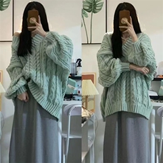 软糯慵懒风V领宽松中长款麻花针织衫毛衣外套女外穿上衣潮，男装针织衫/毛衣，星座1210-1