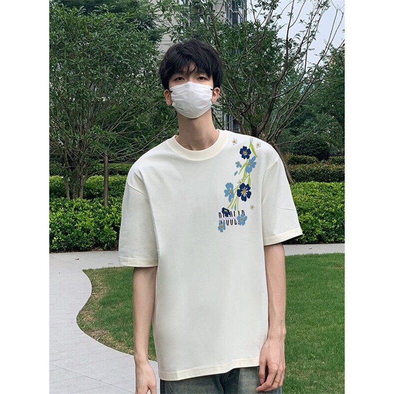 万针全刺绣解构设计260克重磅双纱纯棉高品质美式高街短袖T恤特39,男装T恤,电商A486-1