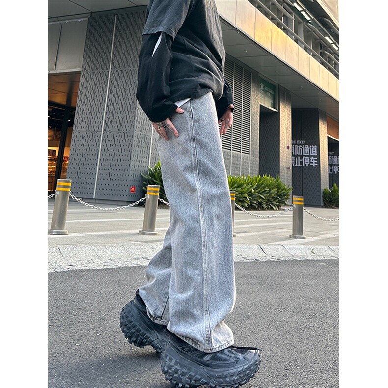 美式高街vibe风直筒长裤欧美痞帅男hiphop复古水洗拼接工装牛仔裤,男装牛仔裤,星座301D-4(原星座1004-4）