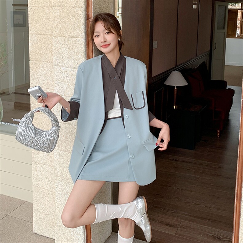 设计感小众不撞衫假两件西装套装女2025春季新款高级感西服两件套,女装套装/套裙,浙宝212A