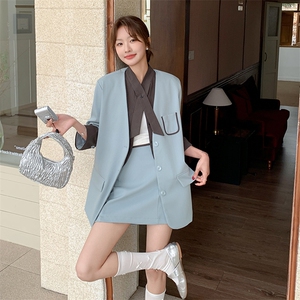 设计感小众不撞衫假两件西装套装女2025春季新款高级感西服两件套图片