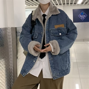牛仔外套男女ins冬季棉服新款加绒加厚羊羔毛牛仔衣夹克8962-p82图片