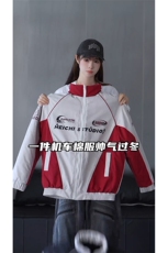 抖音视频截图只展示慎用大货已到机车潮牌棉服77950特P85，男装棉衣，星座226-2