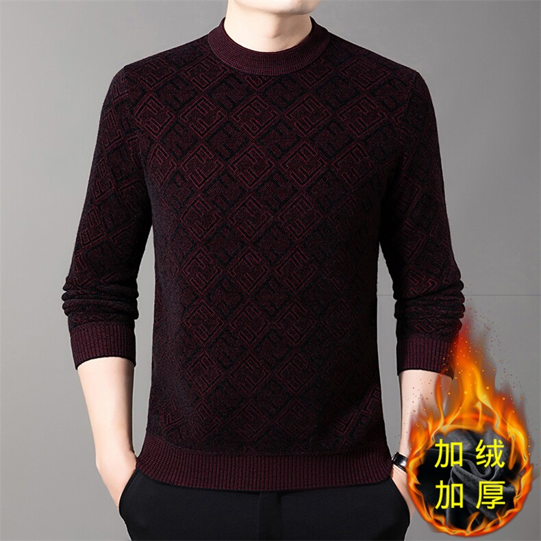 冬季新款中年男装雪貂圆领绒休闲毛衣男士加绒加厚保暖针织打底衫,男装针织衫/毛衣,电商B212（原钱塘6029）
