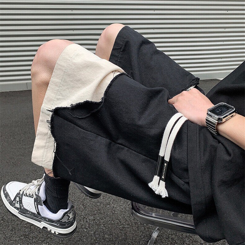 2025夏季新款外景大码vibe破洞拼接高街短裤M-5XHK23192-特P35,男装休闲裤,电商A022