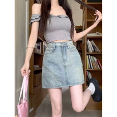 美式复古蝴蝶结刺绣牛仔半身裙女夏季辣妹包臀超短裙a字显瘦裙子，鞋类箱包手腕包，星座1210-1