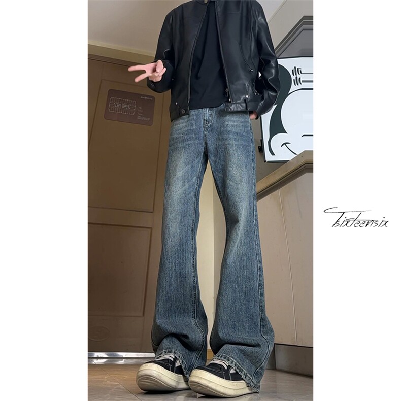 复古蓝竹节纹微喇牛仔裤男美式高街长裤子A166-NA5J14-特P40控75,男装牛仔裤,电商A166