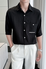 现货2025春季高品质男士衬衫轻奢风刺绣印花短袖衬衣901-C34-P58，男装T恤，星座901