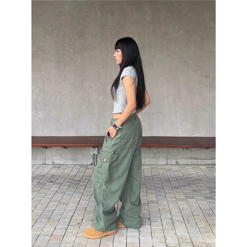 褶皱美式复古设计感多口袋工装裤男女宽松休闲设计感直筒阔腿裤潮,男装工装外套,星座506A
