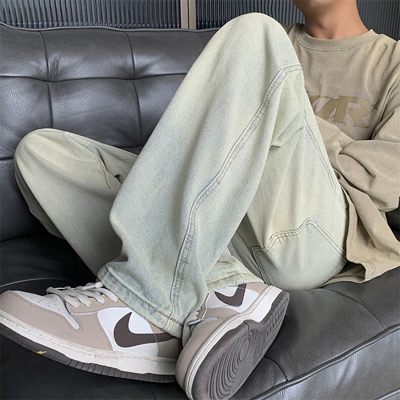 美式高街牛仔裤直筒设计情侣小众百搭宽松夏大码长裤N03p45，男装牛仔裤，电商D315