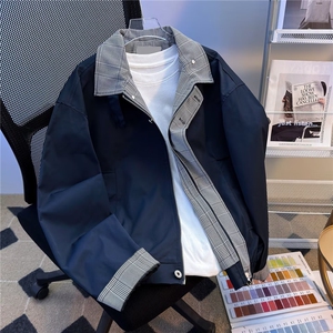 格纹拼接假两件棉服外套男女冬季保暖棒球服夹克翻领W6853-P65图片