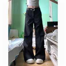 无品牌百搭潮流黑色褶皱西裤垂坠感高级感裤子男流行气质新款时尚，男装西裤，星座601-1