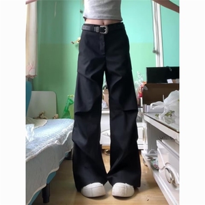 无品牌百搭潮流黑色褶皱西裤垂坠感高级感裤子男流行气质新款时尚图片