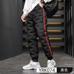 加绒加厚冬男女羽绒棉裤保暖字母红条纹束脚棉裤大码M-5XLha2 P38图片