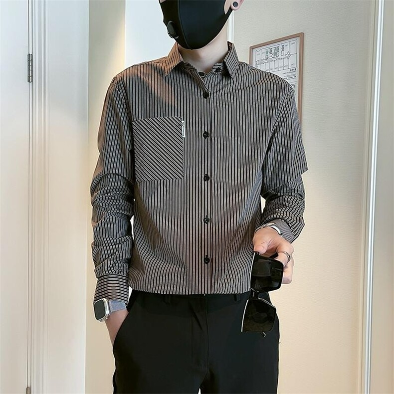 条纹衬衫男长袖潮牌修身痞帅衬衣新款男士休闲春秋上衣CA699,男装衬衫,星座1116A（原606A-3）