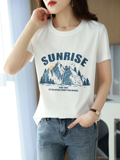 夏季丝光棉t恤女2024新款短款高支纯棉白色短袖绣花潮流烫钻百搭，女装T恤，元素羊绒