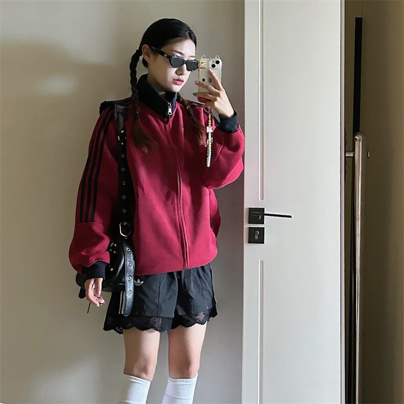 抖音得物高品质美式高街重磅结构设计拼接织带立领卫衣外套CM42,男装卫衣,电商A486
