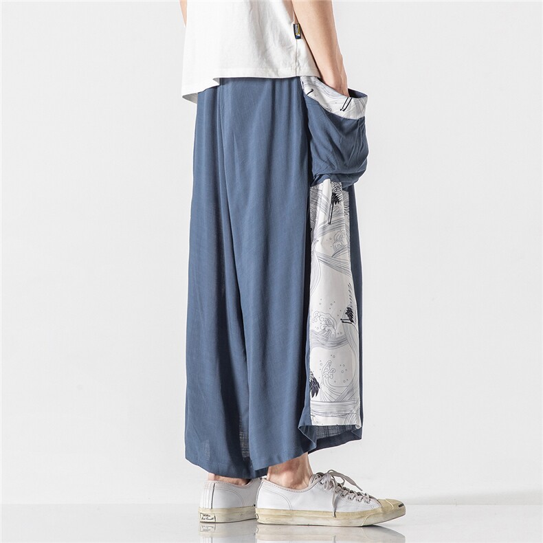 夏季大码风棉麻宽松休闲盘扣汉服直筒阔腿裤潮情侣K111/P70,男装民族服装,电商A221A