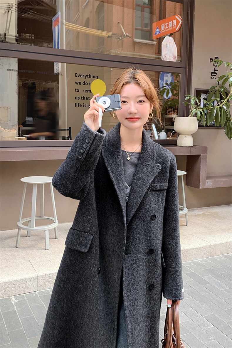 韩版气质双面羊绒大衣套装女2025年秋冬季新款显瘦呢子马甲两件套,女装毛呢外套,1C130