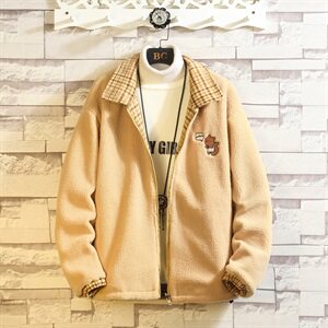 703-Y252 冬季高品质加厚羊羔毛外套格子毛呢上衣双面穿图片