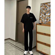 抖音得物供货210克现货宽松纯棉美式潮牌印花落肩袖纯棉T恤AT2197，男装T恤，电商A443