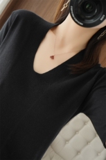 v领新款针织女短袖纯色简约百搭宽松套头上衣，女装针织衫/毛衣，戎洋