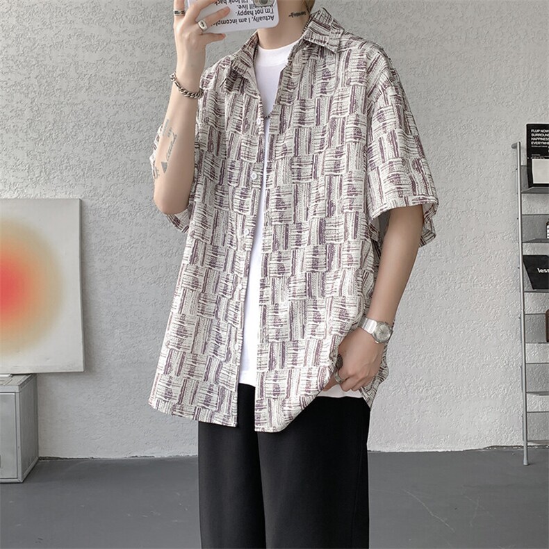 8XL-M花衬衫男款短袖夏季冰丝薄款花衬衣大码寸衫外套DC28013P38，男装衬衫，电商B312