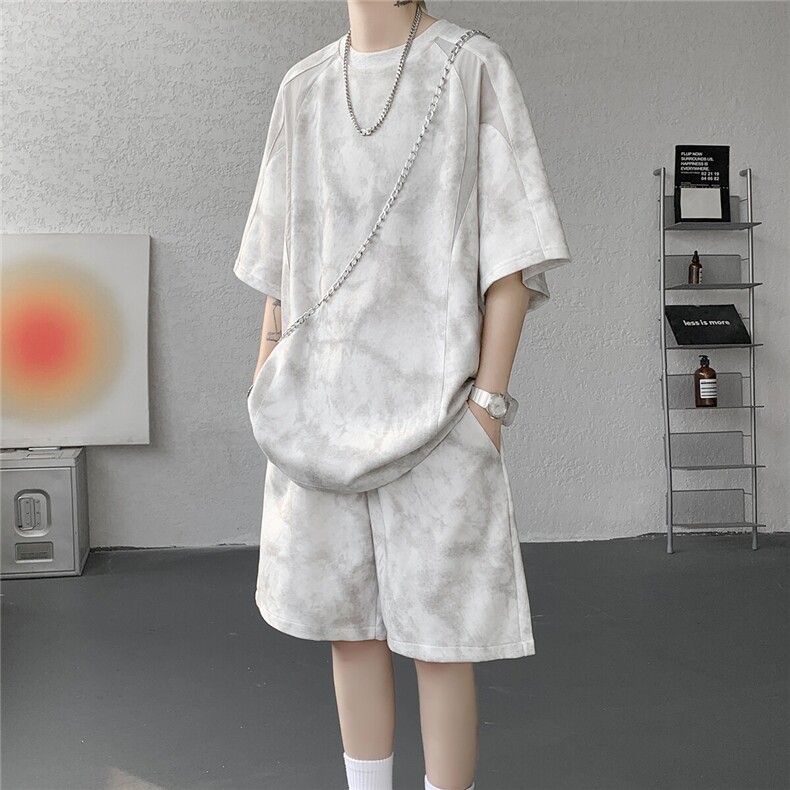 现货TZ25119-P58特控98大码扎染高街潮酷休闲短袖套装，男装休闲套装，电商D232