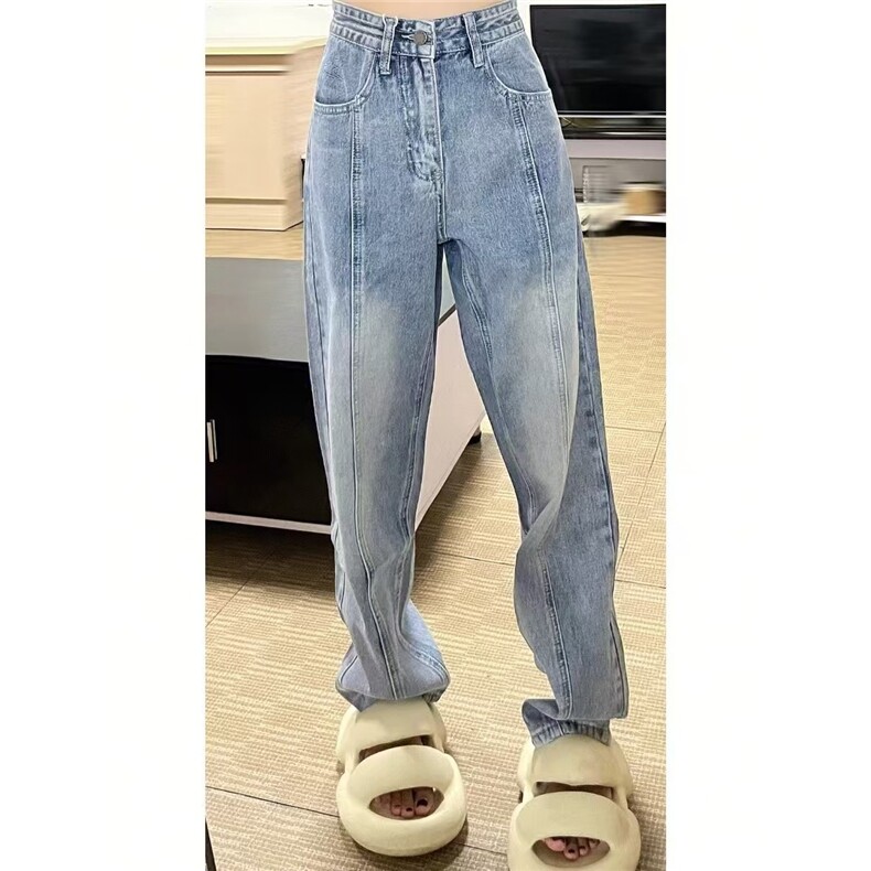 复古做旧直筒牛仔裤女春秋韩版宽松显瘦高腰阔腿裤老爹裤子ins潮,男装牛仔裤,星座506A