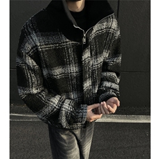 美式高领防风复古外套粗纺小香风格子编制秋冬夹克829P115，男装夹克，电商A458A