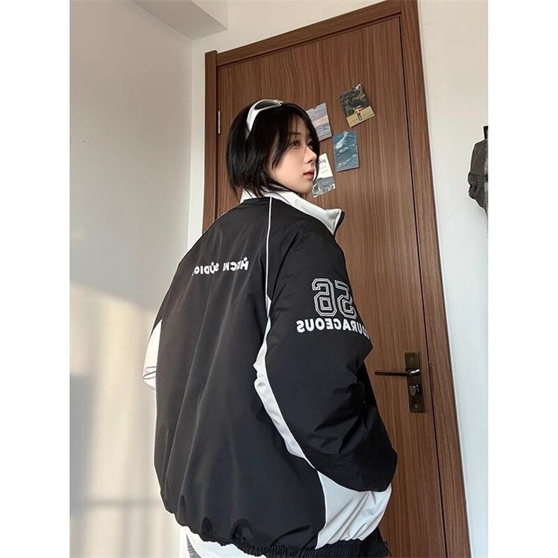 美式复古撞色机车棉服男冬季高级感加厚情侣外套oversize美式棉衣,男装夹克,星座506A