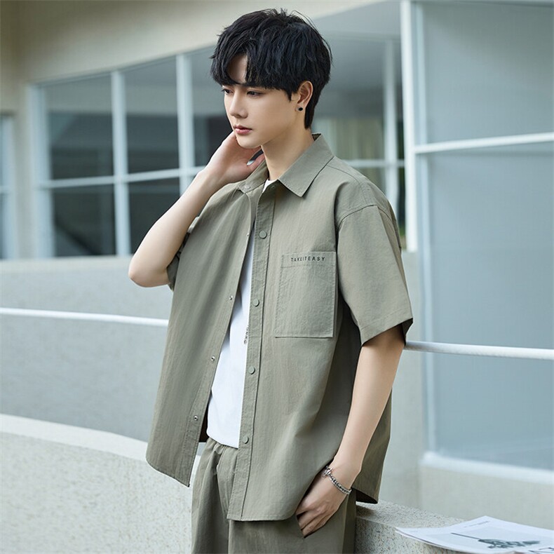 夏季套装男高级感短袖短裤休闲宽松上衣薄男士衬衫外套Y2502-P105,男装休闲裤,电商A355（原A415）