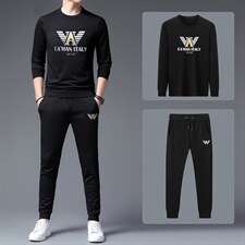 高端男士商务休闲运动套装春秋季圆领长袖印花卫衣潮流两件套，男装休闲套装，电商B212（原钱塘6029）