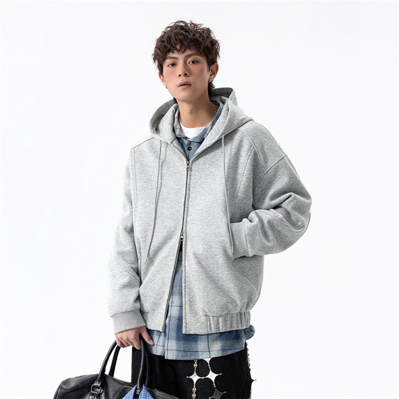 2026春季美式500g重磅双拉链大码开衫卫衣外套男W5093特P70控128，女装短外套，电商A001